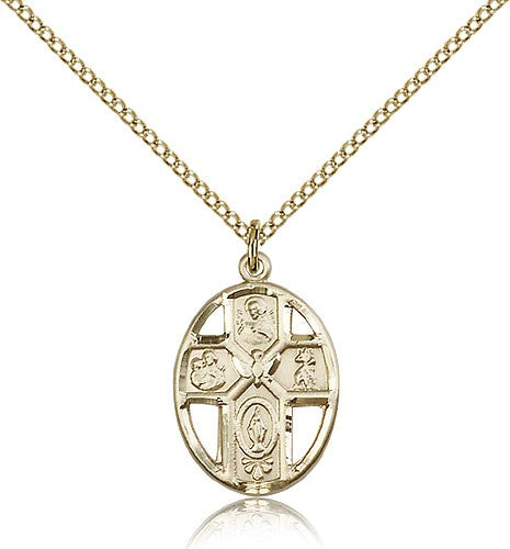 5 Way Cross Holy Spirit Medal, Gold Filled - Gold-tone