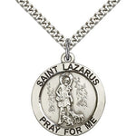 St. Lazarus Medal, Sterling Silver - 24&quot; 2.4mm Rhodium Plate Endless Chain