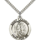 St. Lazarus Medal, Sterling Silver - 24&quot; 2.4mm Rhodium Plate Endless Chain