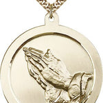 Praying Hand Medal, Gold Filled - 24&quot; 2.4mm Gold Plated Endless Chain