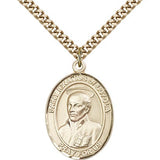 St. Ignatius of Loyola Medal, Gold Filled, Large - 24&quot; 2.4mm Gold Plated Chain + Clasp
