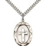 Cross Pendant, Sterling Silver - 24&quot; 2.4mm Rhodium Plate Endless Chain