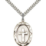 Cross Pendant, Sterling Silver - 24&quot; 2.4mm Rhodium Plate Endless Chain