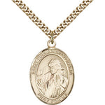 St. Finnian of Clonard Medal, Gold Filled, Large - 24&quot; 2.4mm Gold Plated Chain + Clasp