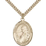 St. Finnian of Clonard Medal, Gold Filled, Large - 24&quot; 2.4mm Gold Plated Chain + Clasp