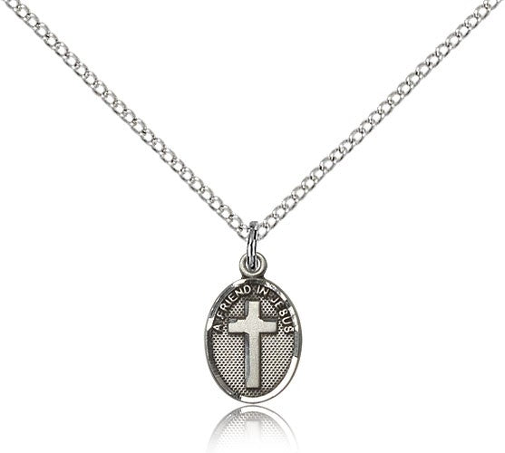 Friend In Jesus Cross Pendant, Sterling Silver - 18&quot; 1.2mm Sterling Silver Chain + Clasp