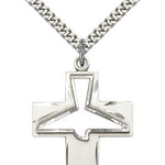 Holy Spirit Medal, Sterling Silver - 24&quot; 2.4mm Rhodium Plate Endless Chain