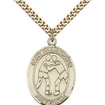St. Christopher Wrestling Medal, Gold Filled, Large - 24&quot; 2.4mm Gold Plated Chain + Clasp
