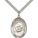 St. Arnold Janssen Medal, Sterling Silver, Large - 24&quot; 2.4mm Rhodium Plate Chain + Clasp
