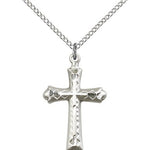 Cross Pendant, Sterling Silver - 18&quot; 1.2mm Sterling Silver Chain + Clasp