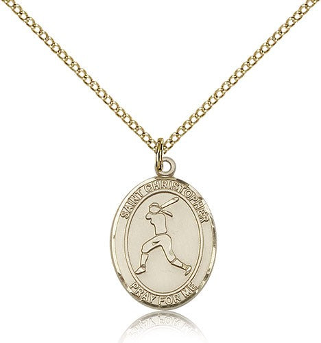 St. Christopher Softball Medal, Gold Filled, Medium - Gold-tone