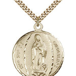 Our Lady of Guadalupe Medal, Gold Filled - 24&quot; 2.4mm Gold Plated Endless Chain