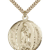Our Lady of Guadalupe Medal, Gold Filled - 24&quot; 2.4mm Gold Plated Endless Chain