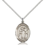 St. Christopher Wrestling Medal, Sterling Silver, Medium - 18&quot; 1.2mm Sterling Silver Chain + Clasp