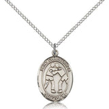 St. Christopher Wrestling Medal, Sterling Silver, Medium - 18&quot; 1.2mm Sterling Silver Chain + Clasp