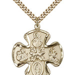 5 Way Cross Pendant, Gold Filled - 24&quot; 2.4mm Gold Plated Endless Chain