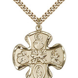5 Way Cross Pendant, Gold Filled - 24&quot; 2.4mm Gold Plated Endless Chain