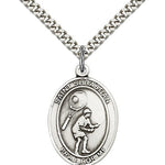 St. Sebastian Tennis Medal, Sterling Silver, Large - 24&quot; 2.4mm Rhodium Plate Chain + Clasp