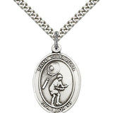 St. Sebastian Tennis Medal, Sterling Silver, Large - 24&quot; 2.4mm Rhodium Plate Chain + Clasp
