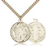 St. Benedict Medal, Gold Filled - 24&quot; 2.4mm Gold Plated Endless Chain