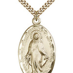 Miraculous Medal, Gold Filled - 24&quot; 2.4mm Gold Plated Endless Chain