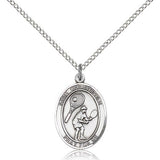 St. Christopher Tennis Medal, Sterling Silver, Medium - 18&quot; 1.2mm Sterling Silver Chain + Clasp