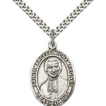 St. Marcellin Champagnat Medal, Sterling Silver, Large - 24&quot; 2.4mm Rhodium Plate Chain + Clasp