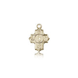 5 Way Cross Motherhood Medal, 14 Karat Gold - 14 KT Yellow Gold