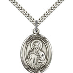 St. Marina Medal, Sterling Silver, Large - 24&quot; 2.4mm Rhodium Plate Chain + Clasp