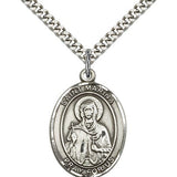 St. Marina Medal, Sterling Silver, Large - 24&quot; 2.4mm Rhodium Plate Chain + Clasp