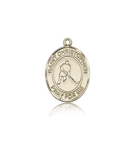 St. Christopher Ice Hockey Medal, 14 Karat Gold, Medium - 14 KT Yellow Gold