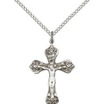 Crucifix Pendant, Sterling Silver - 18&quot; 1.2mm Sterling Silver Chain + Clasp