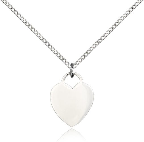Heart Medal, Sterling Silver - 18&quot; 1.2mm Sterling Silver Chain + Clasp