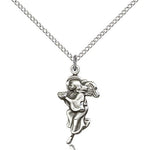 Guardian Angel Medal, Sterling Silver - 18&quot; 1.2mm Sterling Silver Chain + Clasp