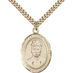 St. Josephine Bakhita Medal, Gold Filled, Large - 24&quot; 2.4mm Gold Plated Chain + Clasp