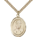 St. Josephine Bakhita Medal, Gold Filled, Large - 24&quot; 2.4mm Gold Plated Chain + Clasp