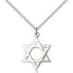 Star of David Medal, Sterling Silver - 18&quot; 1.2mm Sterling Silver Chain + Clasp