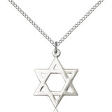 Star of David Medal, Sterling Silver - 18&quot; 1.2mm Sterling Silver Chain + Clasp