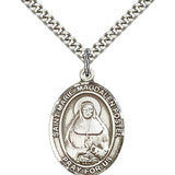 Marie Magdalen Postel Medal, Sterling Silver, Large - 24&quot; 2.4mm Rhodium Plate Chain + Clasp