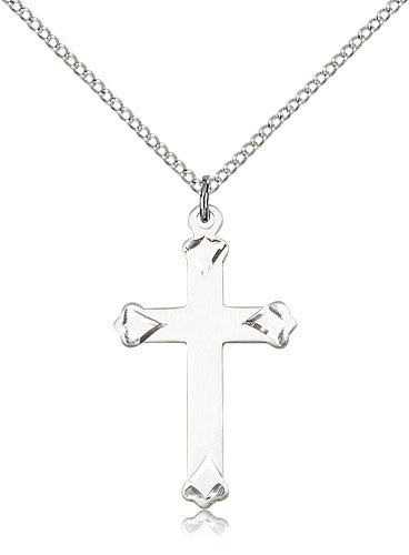 Cross Pendant, Sterling Silver - 18&quot; 1.2mm Sterling Silver Chain + Clasp