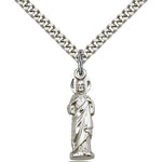 Sacred Heart Medal, Sterling Silver - 24&quot; 2.4mm Rhodium Plate Endless Chain