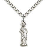 Sacred Heart Medal, Sterling Silver - 24&quot; 2.4mm Rhodium Plate Endless Chain