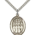 St. Cecilia Choir Medal, Sterling Silver, Large - 24&quot; 2.4mm Rhodium Plate Chain + Clasp