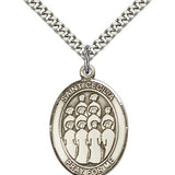 St. Cecilia Choir Medal, Sterling Silver, Large - 24&quot; 2.4mm Rhodium Plate Chain + Clasp