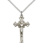 Crucifix Pendant, Sterling Silver - 18&quot; 1.2mm Sterling Silver Chain + Clasp