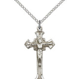 Crucifix Pendant, Sterling Silver - 18&quot; 1.2mm Sterling Silver Chain + Clasp