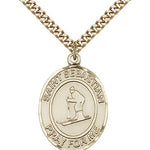 St. Sebastian Skiing Medal, Gold Filled, Large - 24&quot; 2.4mm Gold Plated Chain + Clasp