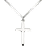 Cross Pendant, Sterling Silver - 18&quot; 1.2mm Sterling Silver Chain + Clasp