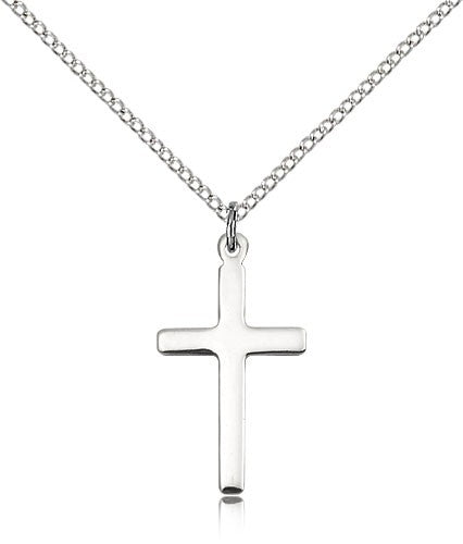 Cross Pendant, Sterling Silver - 18&quot; 1.2mm Sterling Silver Chain + Clasp