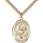 St. Meinrad of Einsideln Medal, Gold Filled, Large - 24&quot; 2.4mm Gold Plated Chain + Clasp
